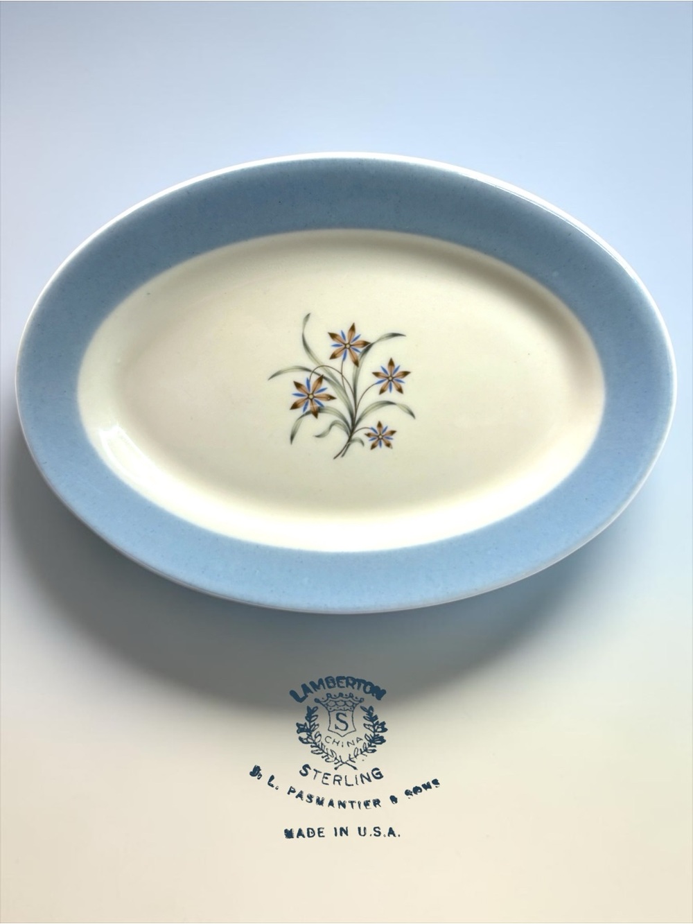Vintage Homer Laughlin Lamberton Sterling Small Oval Dish | Blue Floral Dish